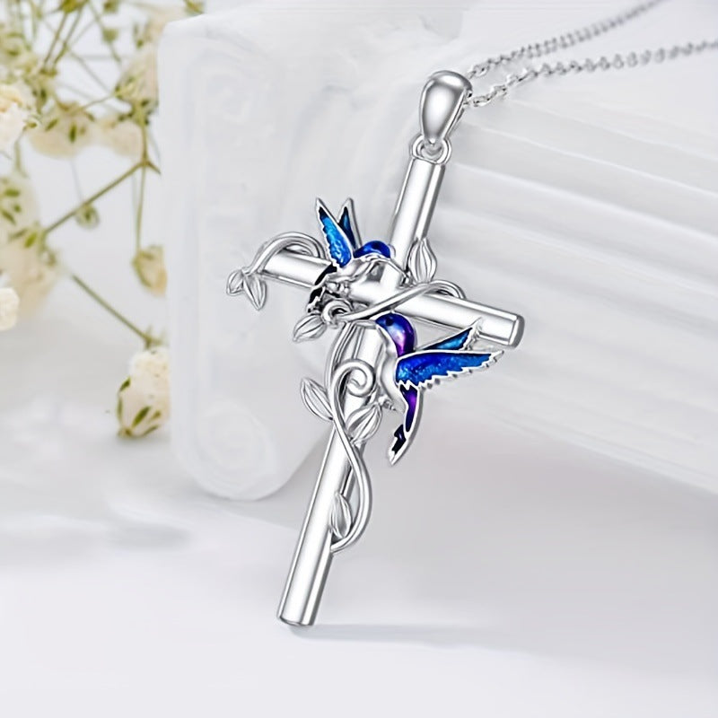 Kolibri Pendant Halskette für Damen – Weißes Herz & Kreuz Design