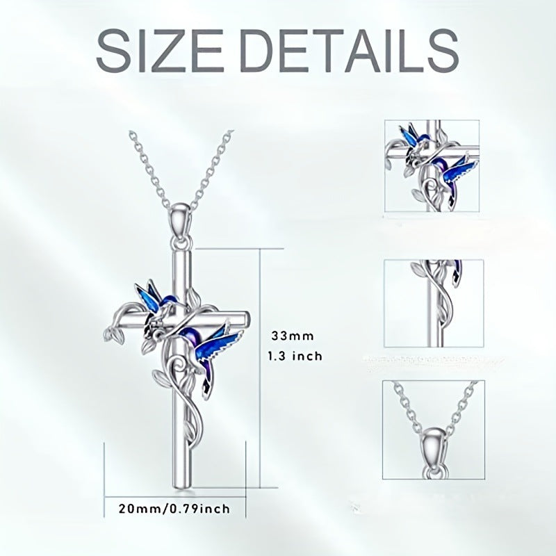 Kolibri Pendant Halskette für Damen – Weißes Herz & Kreuz Design