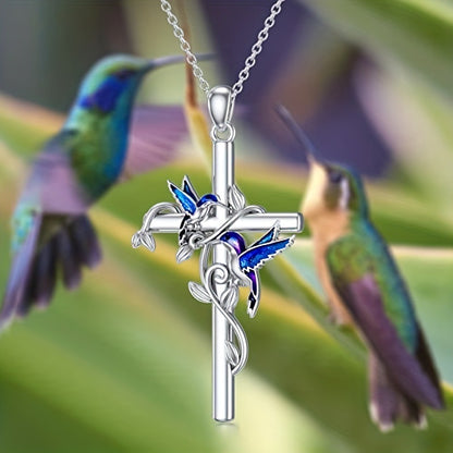 Kolibri Pendant Halskette für Damen – Weißes Herz & Kreuz Design