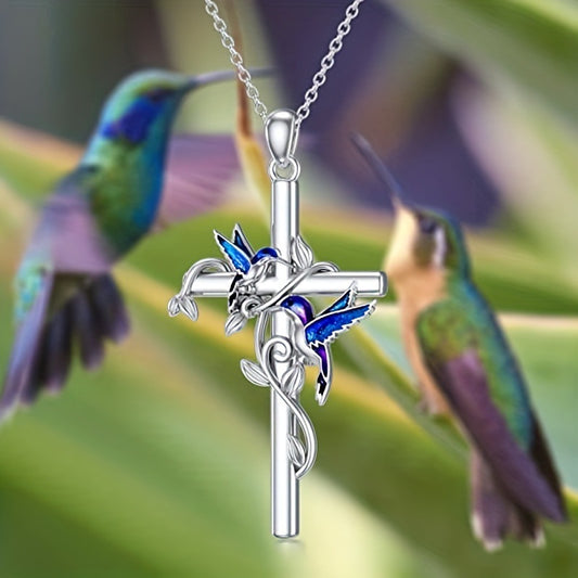 Kolibri Pendant Halskette für Damen – Weißes Herz & Kreuz Design