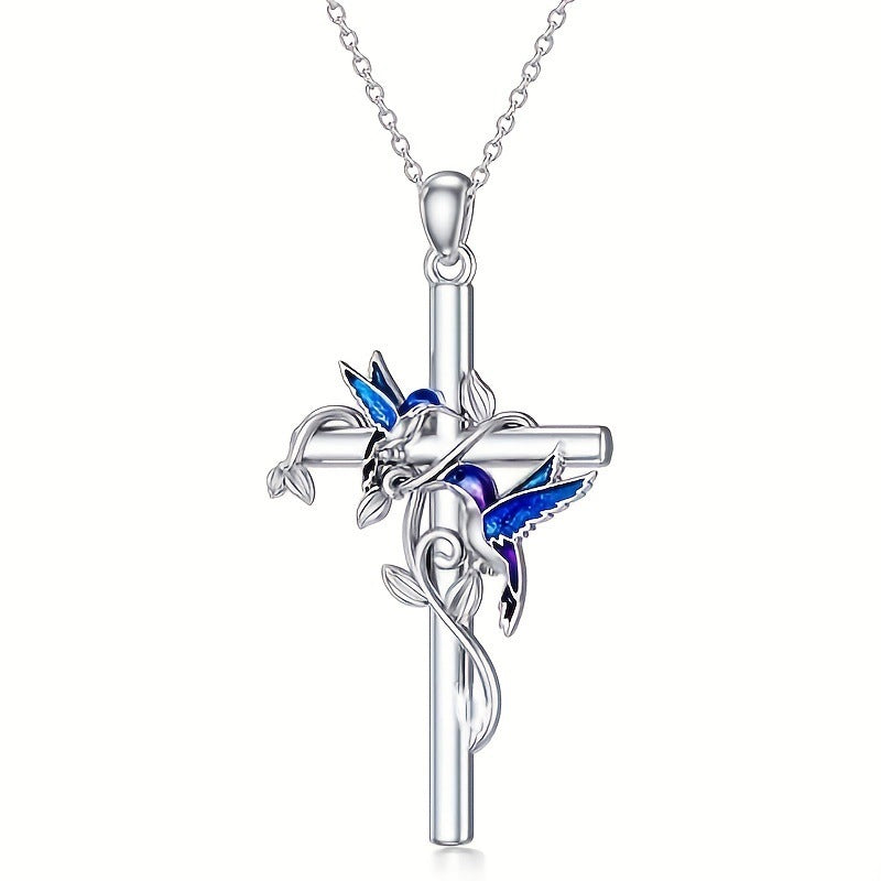 Kolibri Pendant Halskette für Damen – Weißes Herz & Kreuz Design