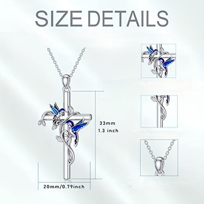 Kolibri Pendant Halskette für Damen – Weißes Herz & Kreuz Design
