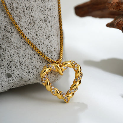 18K vergoldete Edelstahlkette mit Zirkonia und "Love Twist"-Design