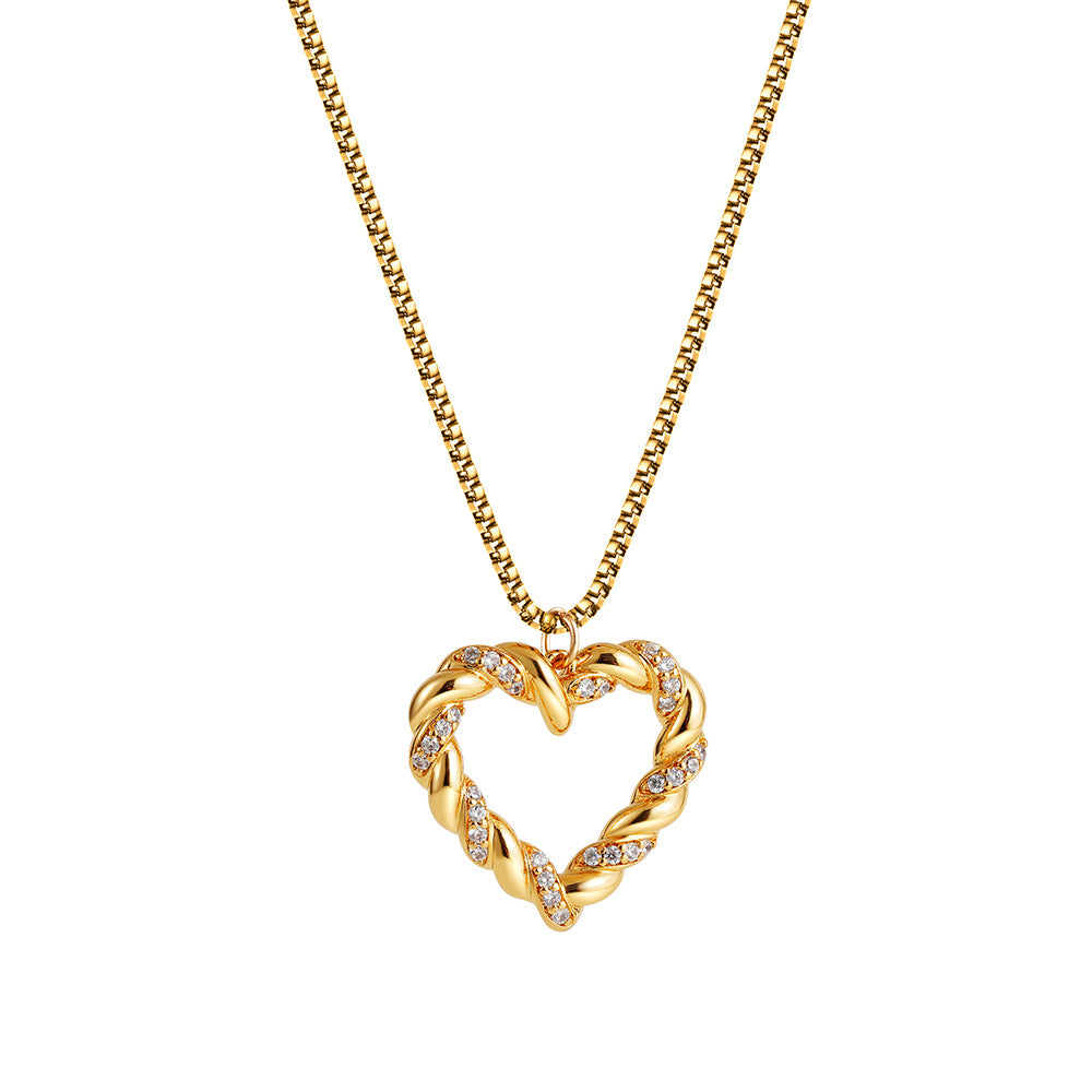 18K vergoldete Edelstahlkette mit Zirkonia und "Love Twist"-Design