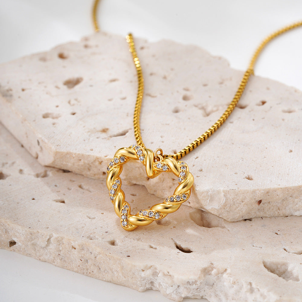 18K vergoldete Edelstahlkette mit Zirkonia und "Love Twist"-Design