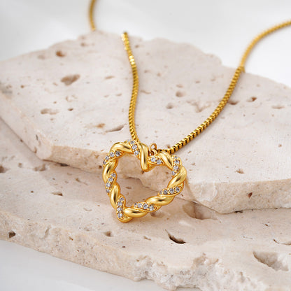 18K vergoldete Edelstahlkette mit Zirkonia und "Love Twist"-Design