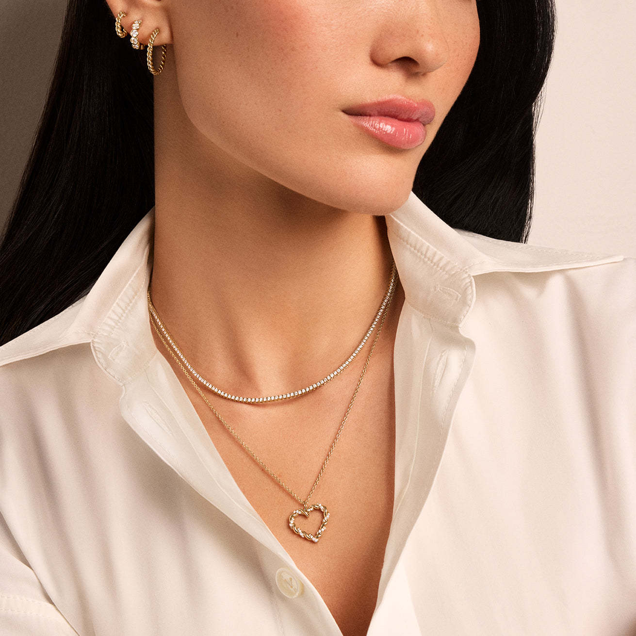 18K vergoldete Edelstahlkette mit Zirkonia und "Love Twist"-Design