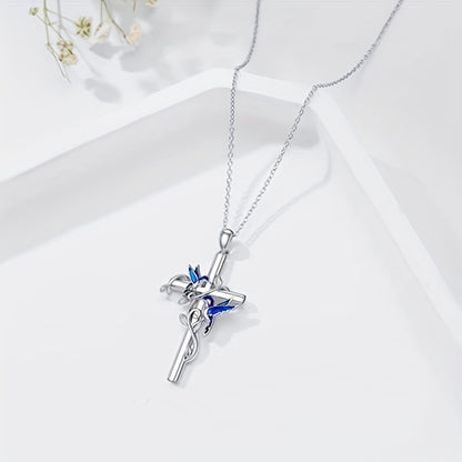 Kolibri Pendant Halskette für Damen – Weißes Herz & Kreuz Design